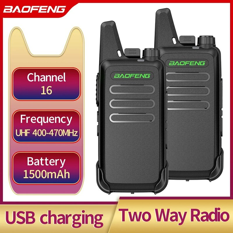 2 buah Walkie Talkie Mini Baofeng BF-T20 PortableTwo Way Radio pengisian USB VOX untuk BF-C9 BF-888S KD-C1 untuk stasiun Hotel berburu