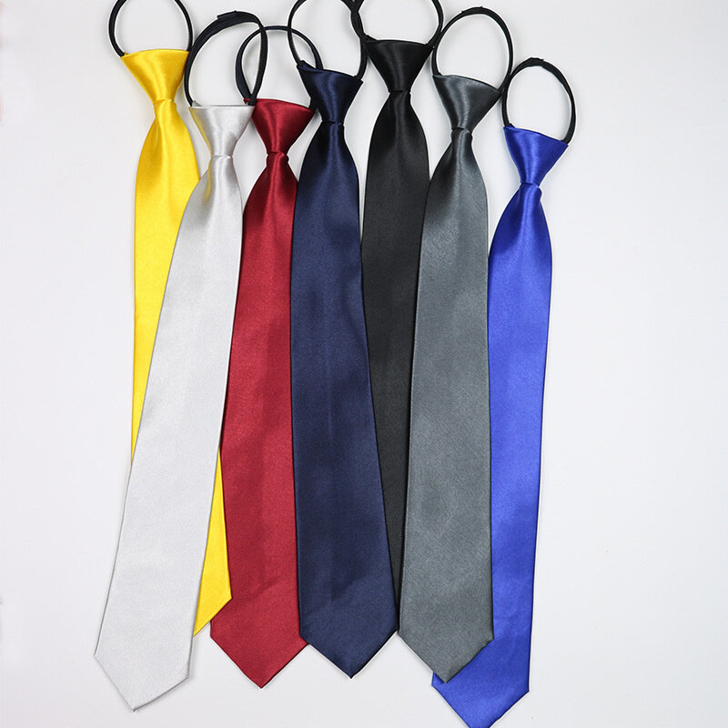 8CM Classic Black Neck Tie Imitation Silk Solid Lazy-tie For Men Business Blue Red Zipper Tie 5CM Narrow Dress Shirt Cravat Gift