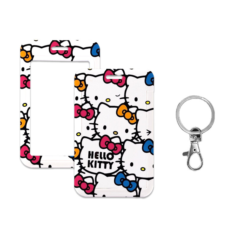 W Sanrio-funda protectora de dibujos animados, Hello Kitty, Kulomi Melody, portatarjetas de PVC + cuerda de resorte, cordón de identificación, llavero colgante antipérdida