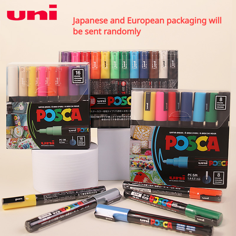 Uni Posca Verf Marker Pen - Extra Fijne Punt 8/12 Kleuren PC-1M Voor Rock Mok Keramisch Glas Hout Stof Metaal Schilderij Snel Droog