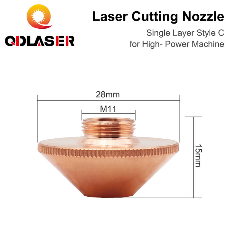 QDLASER Penta Laser, pemotong nozel lapisan tunggal gaya C untuk mesin daya tinggi D28 M11 H15 mm kaliber 3.5-6.0mm untuk Laser serat