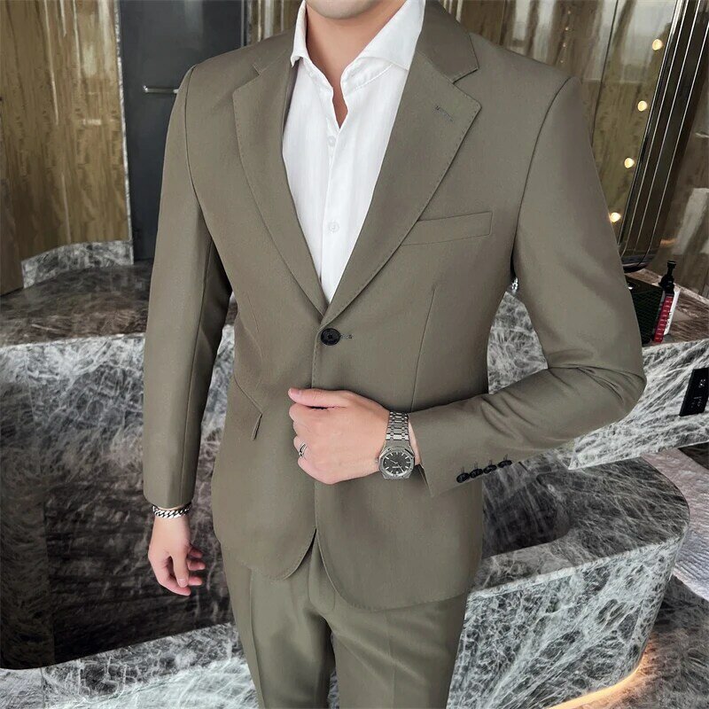 2023Trousers boutique high-end (suit + trousers) men fashion slim slim light mature style men's wear plankton handsome two sets