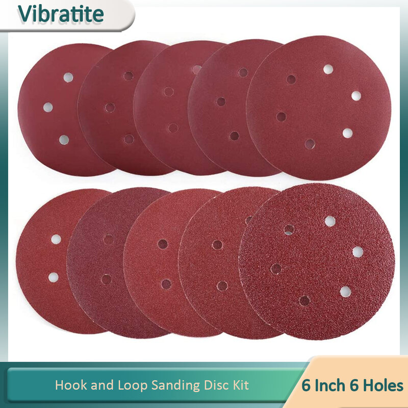 6 Inch 6 Holes 150MM Sanding Discs 60-2000 Grit Flocking Sandpaper Orbital Sander Hook and Loop  Aluminum Oxide Sand Paper