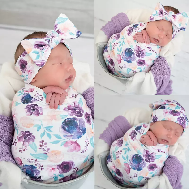 Newborn Photography Prop Baby Printed Wraps Cloth Photo New Born Wrap Towel Hat Set Blacket Towels Baby Photo Clothing