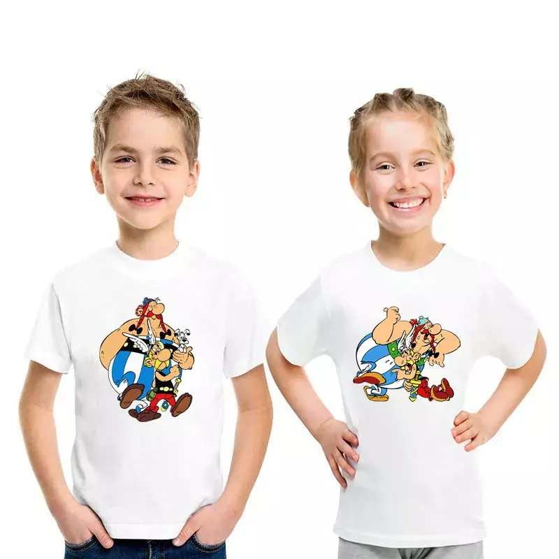 아스테릭스와 오벨릭스의 모험 만화 인쇄 재미 있는 소년 티셔츠 키즈 티셔츠, 여름 캐주얼 아기 소녀 의류 탑스 HKP5448