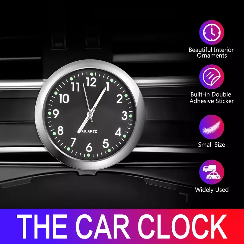 차량용 미니 야광 시계, 자동차 내부 스틱온 디지털 시계, 역학 쿼츠 시계, 자동차 장식, 자동차 액세서리 선물