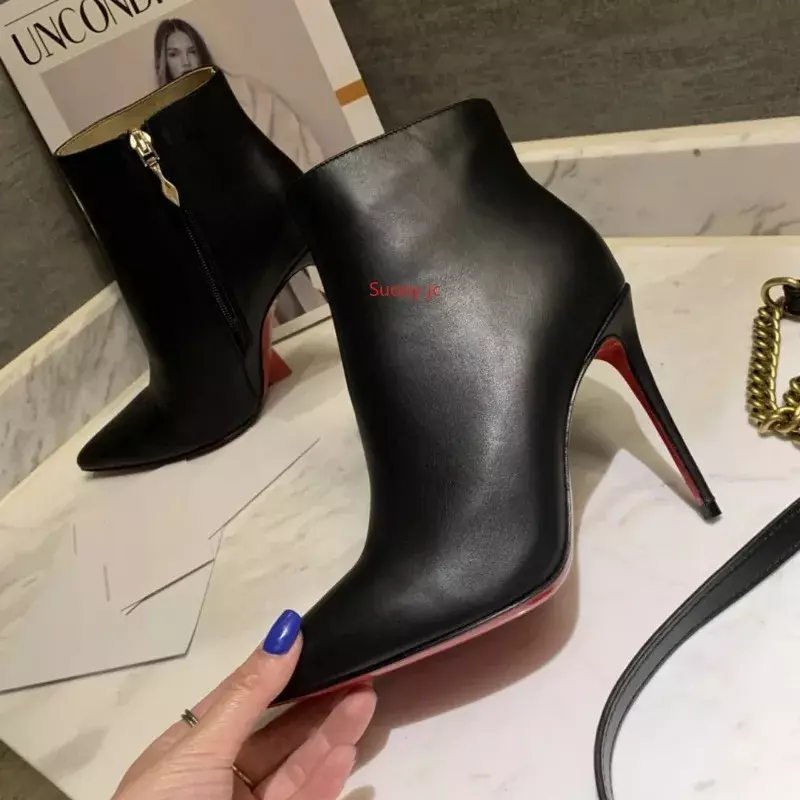 Zapatos de tacón alto de lujo para mujer, calzado de suela roja brillante de cristal, diseño Retro clásico, 0-12cm, de alta calidad