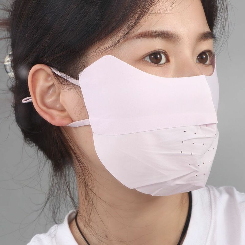 Wisząca typ ucha ochrona oczu dla kobiet ochrona przed słońcem w jednolitym kolorze lodowy jedwab maska na twarz osłona twarzy maska przeciwsłoneczna
