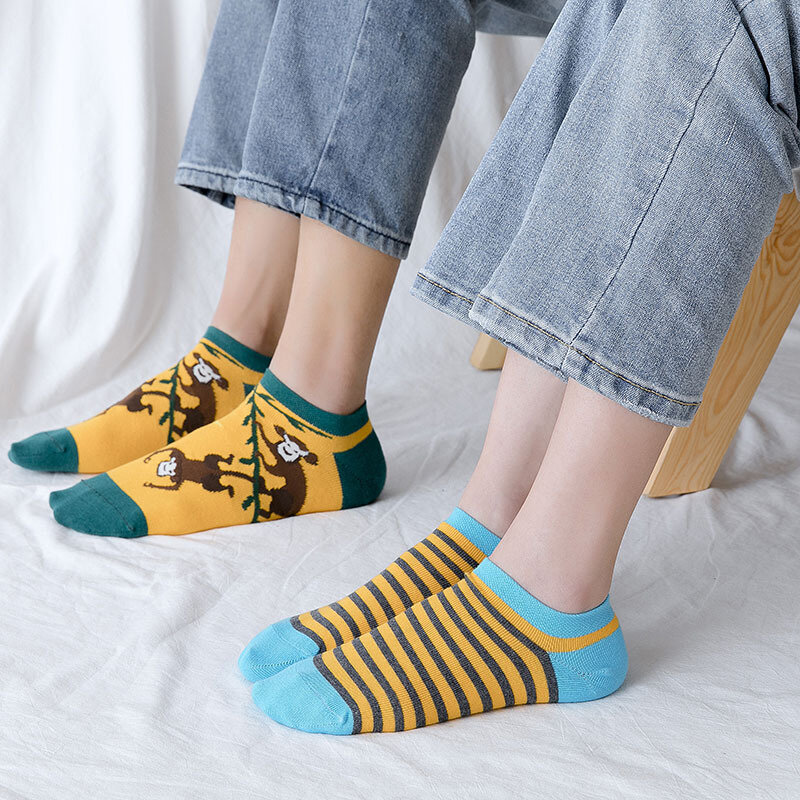 Fashion Cartoon Animal Stripe Kawaii Socks Women Cute Fruit Socks Funny Socks Children Casual Cotton Girls Ankle Socks