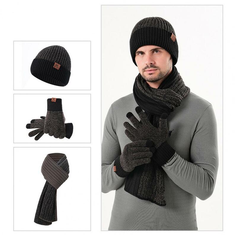 Set topi syal rajut, sarung tangan syal Beanie musim dingin nyaman, sarung tangan rajut garis bulu lembut, sarung tangan panjang tahan angin untuk gaya kehangatan