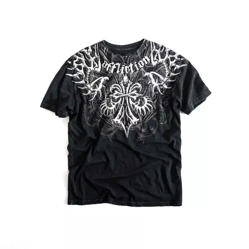 2024 Summer American High Street Harajuku Retro Hip-Hop T-Shirt Couple Printing Loose Joker Simple Casual T-Shirt Short Sleeve