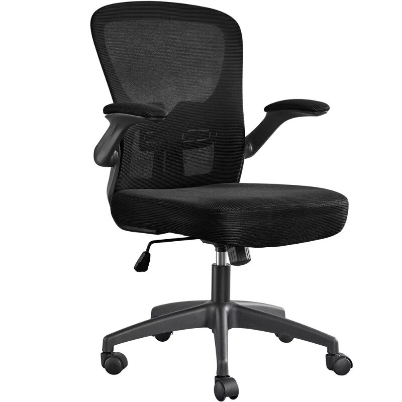 Mid volta ajustável cadeira do escritório com Flip Up braços, preto