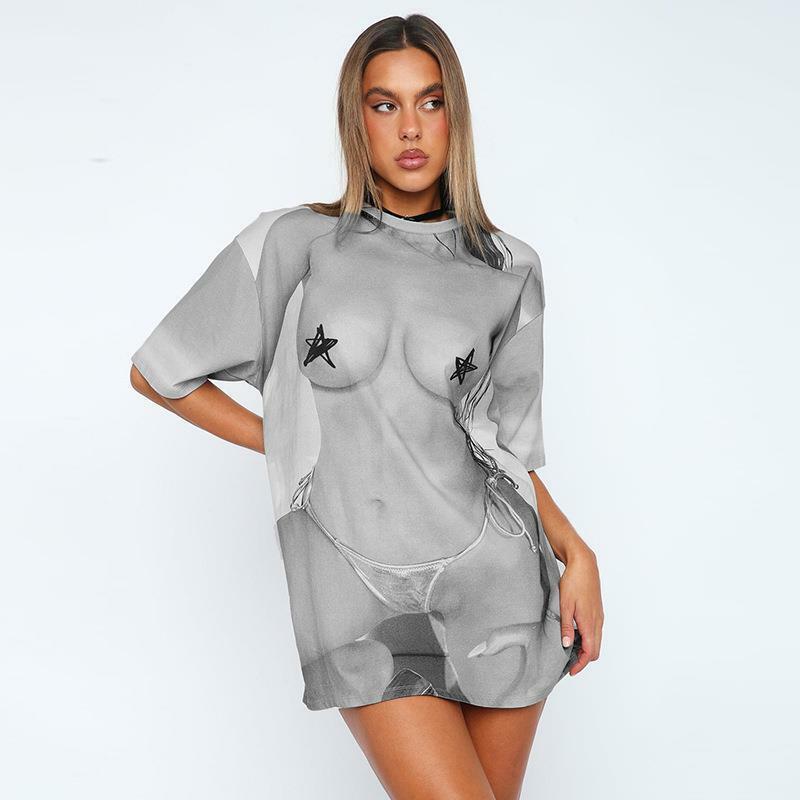 Sommerkleid für Frauen Bikini vertuschen Strand abdeckungen Straßen neuen Druck einfach Arsch 2023 T-Shirt Spandex Bade bekleidung Strände