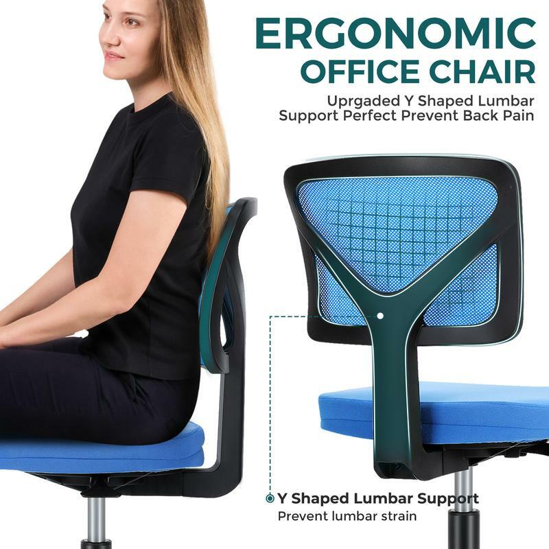 Zeke Town-Silla de escritorio de oficina sin brazos, pequeña silla de tarea con soporte Lumbar de malla y sala de conferencias giratoria