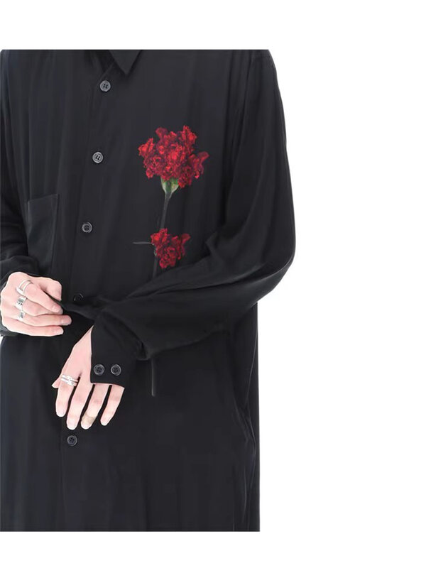 Dianthus caryophyllus camicia con stampa stile scuro yohji yamamotos homme camicie da uomo per abbigliamento uomo camicia Unisex per donna