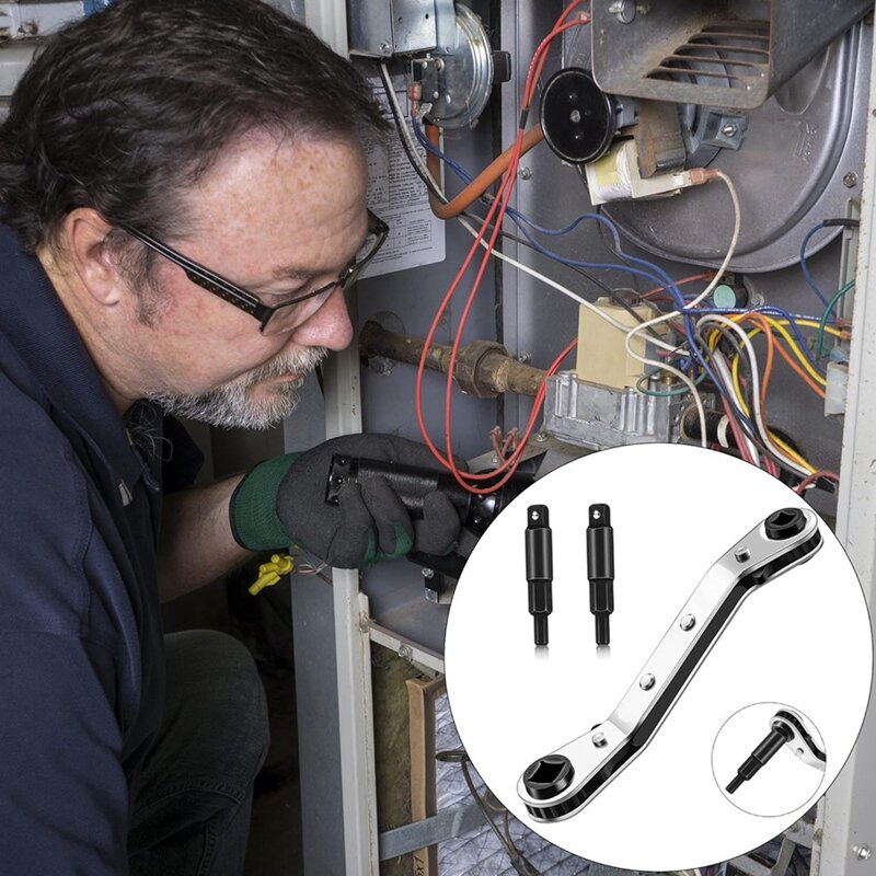 Chiave a cricchetto per valvola del condizionatore d'aria con Kit adattatore a 2 punte esagonali come mostrato chiave Hvac per strumenti di refrigerazione