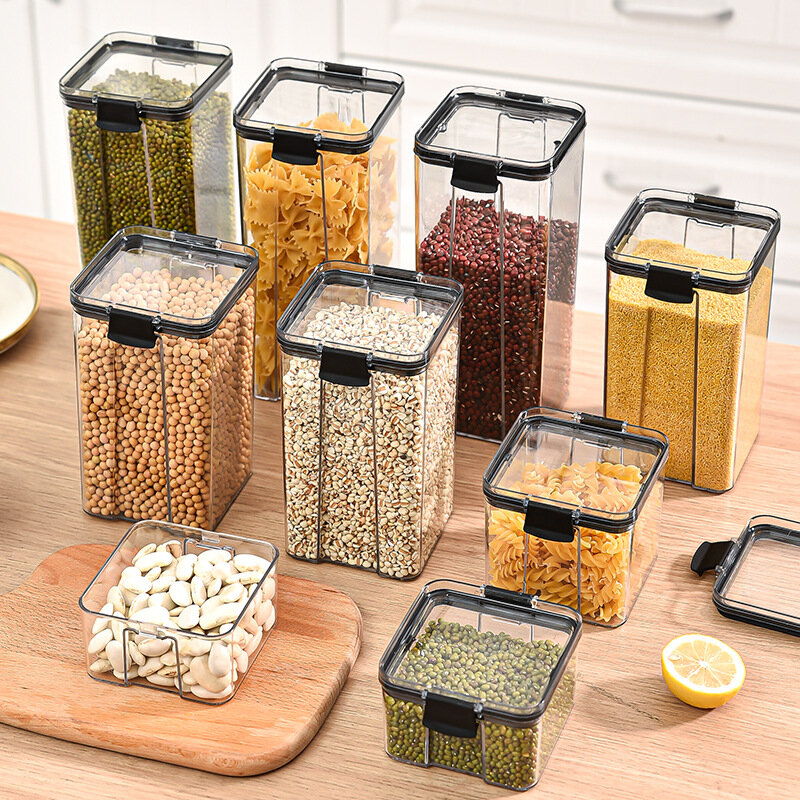 Frascos de plástico selados para cozinha, organizador de armazenamento de grãos, tanque grande, caixa à prova de umidade, frascos de tempero doméstico