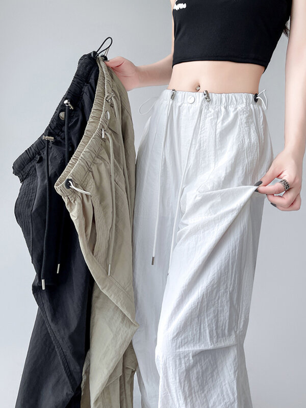 American Chicly-Pantalones básicos de cintura alta para mujer, calzas ajustadas de Color liso, holgadas y sencillas, a la moda, para verano