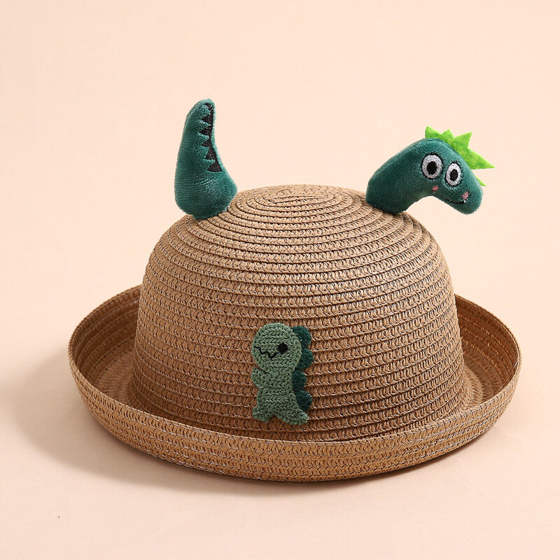 HOT SALE 2023 New Children's Summer Breathable Men And Girls Cartoon Dinosaur Straw Hat Ins Cute Fisherman's Hat Beach Sun Hat