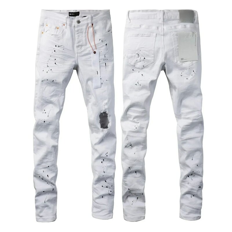 Fioletowe dżinsy marki ROCA Modne, najwyższej jakości, z górną białą farbą, postarzana naprawa, obcisłe spodnie dżinsowe z niskim stanem