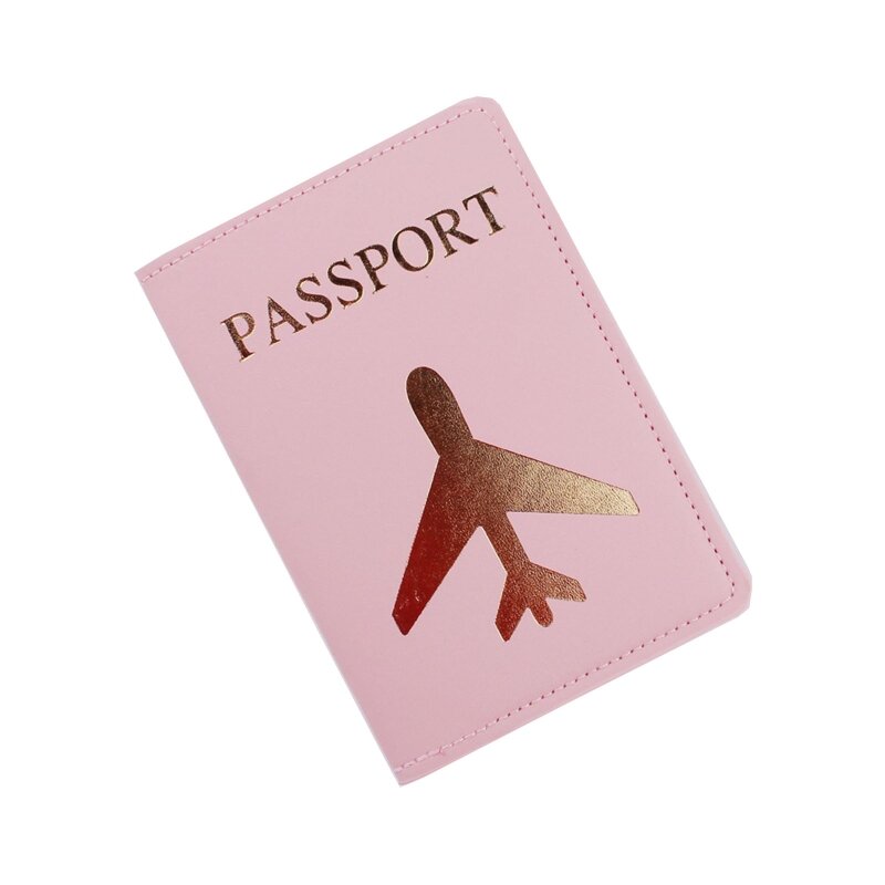 Funda para pasaporte viaje negocios, estampado en caliente, avión, cuero imitación, billetera delgada, tarjeta para
