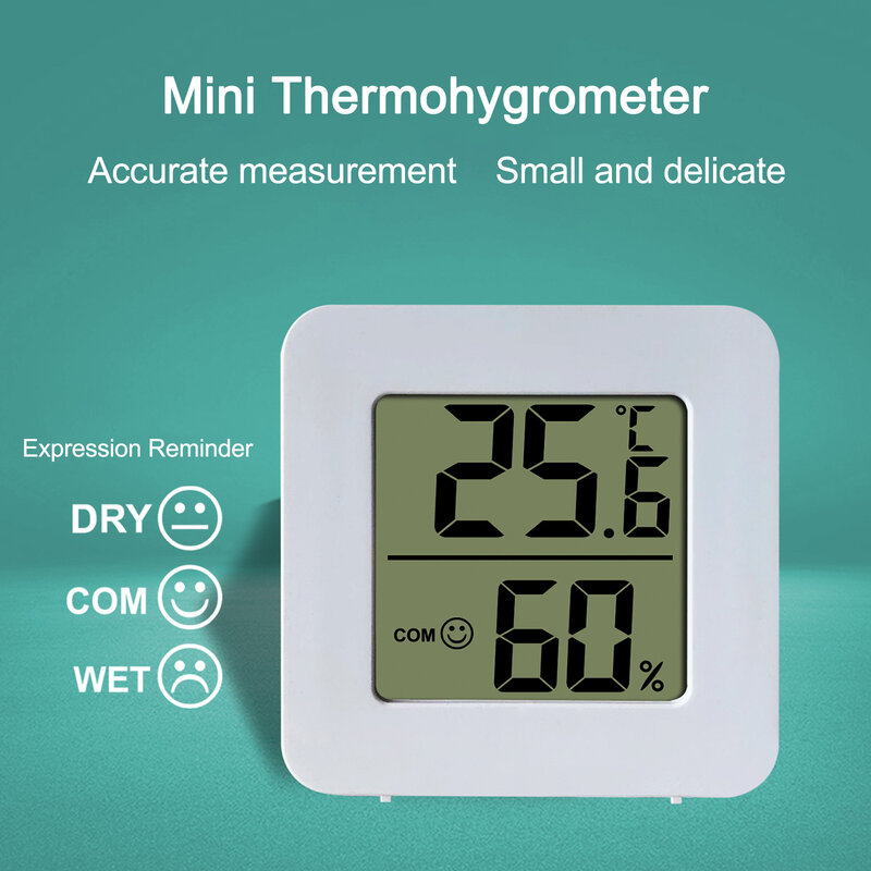เทอร์โมไฮโกรมิเตอร์1.77x1.77x0.63นิ้วเครื่องวัดอุณหภูมิสภาพแวดล้อมภายในบ้านสถานีสภาพอากาศสมาร์ทไฮโกรมิเตอร์ LCD