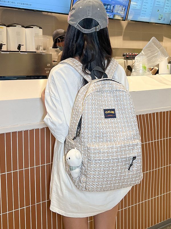 Japanese ins college style student backpack female Korean version large capacity minimalist Harajuku chessboard schoolbag