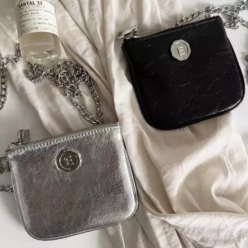Coreano Ins Fashion Mini borse a tracolla PU nero argento cerniera borsa a tracolla per le donne rossetto ID carta di credito borse per la conservazione dei soldi