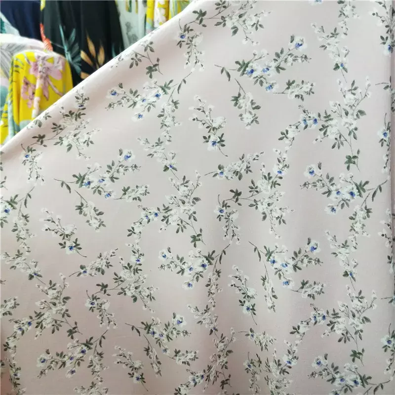 Chiffon Fabric By The Meter for Dresses Skirts Clothes Diy Sewing Flowers Printed Cloth Floral Decorative Soft Summer Opaque Red