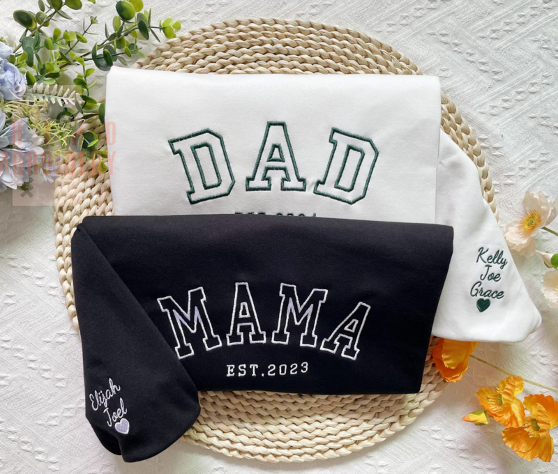 Custom Dad Embroidered Sweatshirt with Name, Date, and Heart on Sleeve | Daddy Est Year Shirt for New Dads | Father's Day Gift