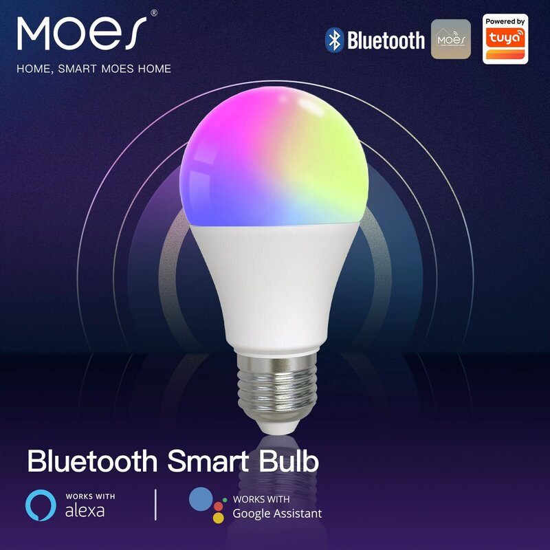 MOES-Lâmpada LED Smart Bluetooth, Lâmpada de Luz Regulável, Lâmpadas E27, Cor Festa, Dimmer Ajustável, Alexa, Google Voice, 9W