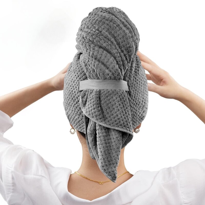 Groot Microfiber Lang Haar Handdoek Wrap Voor Vrouwen Super Absorberend Haar Drogen Handdoek Met Elastische Band Tulbanden