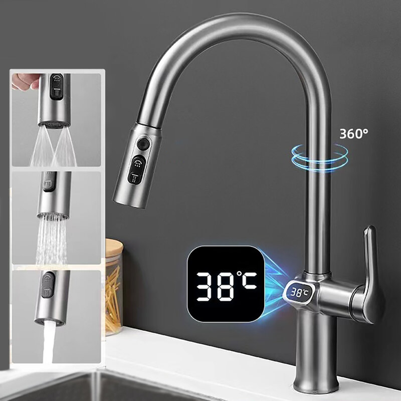 Küchen armatur Temperatur Wasserhahn Küche herausziehen Küchen spüle Wasserhahn Digital anzeige Funktion drehbare Küchen armaturen
