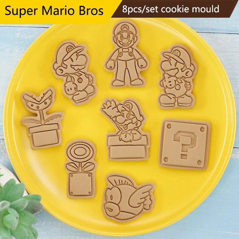 Super Mario Bros Bakken Accessoires Tools 8 Stks/set Koekjesvorm Diy Custom Plastic Cookie Cutter Set Cookie Decoreren