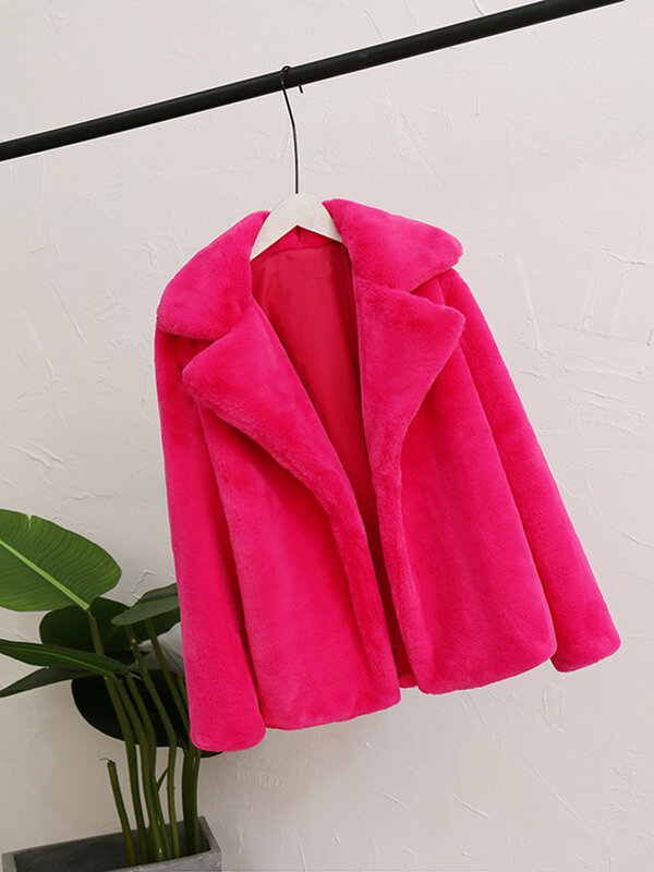 Zadorin-女性の冬の毛皮のコート,ピンクのふわふわの毛皮,無地,偽の毛皮,テーラードジャケット