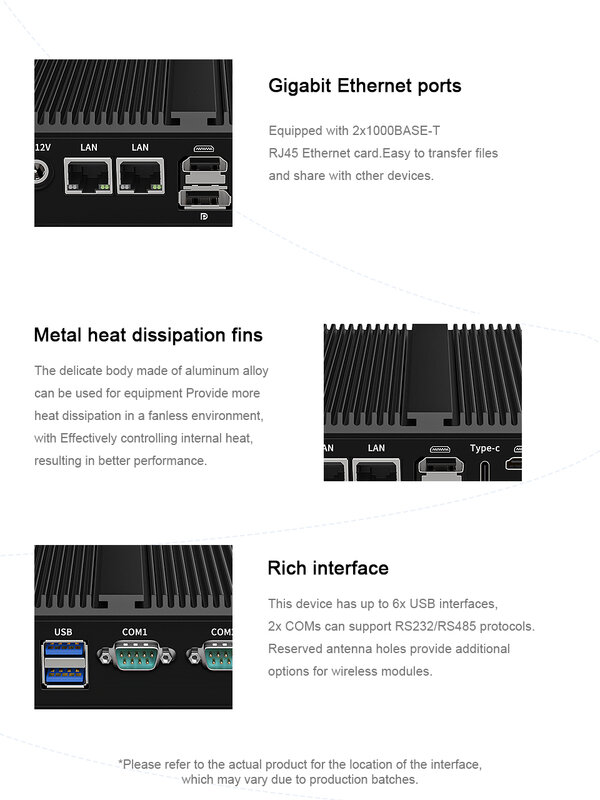 BKHD Fanless Mini Server Fanless Celeron N5105 N4500 Suitable for Industrial Automation IoT Machine Vision DAQ 2LAN RS232/485