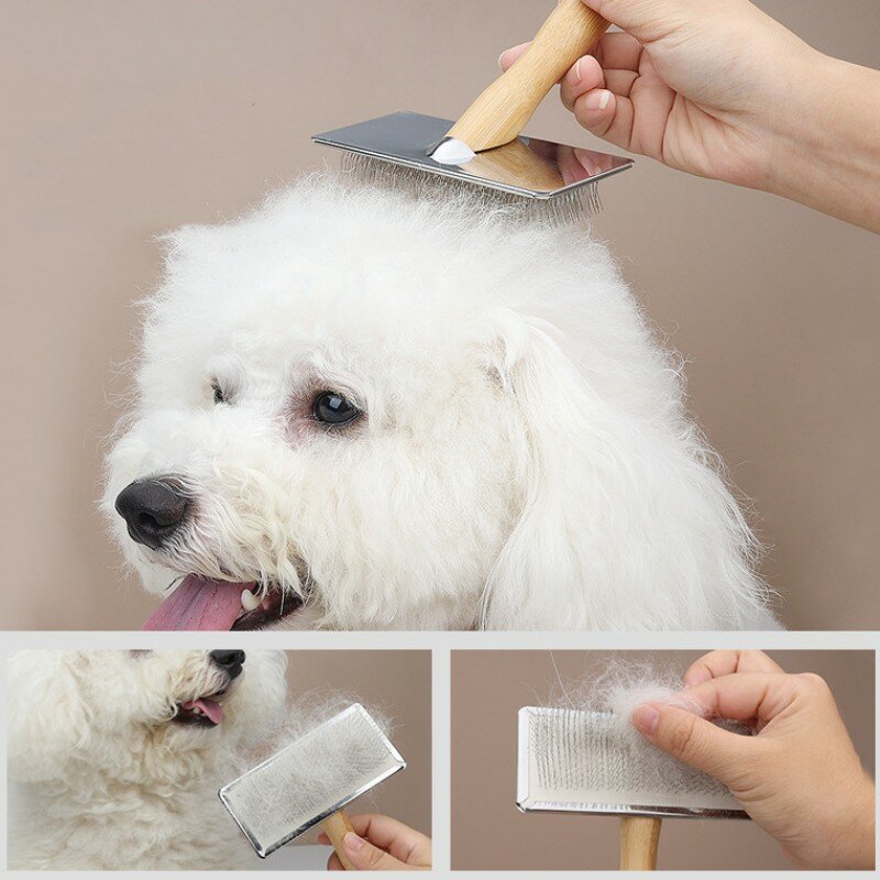 Dog Comb Solid Wood Dog Brush Pet Hair Remover Massage Cat Brush Pet Grooming Stainless Steel Combs for Cats Hair Knot Opening