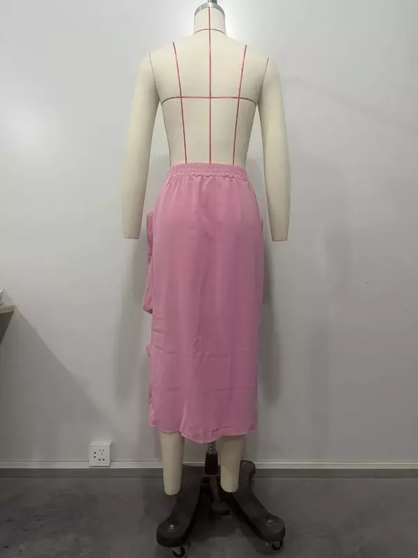 Women Elastic High Waist Zipper Big 3D Pockets High Split Casual Loose Long Skirt Streetwear Bottoms Solid Maxi Cargo Skirts