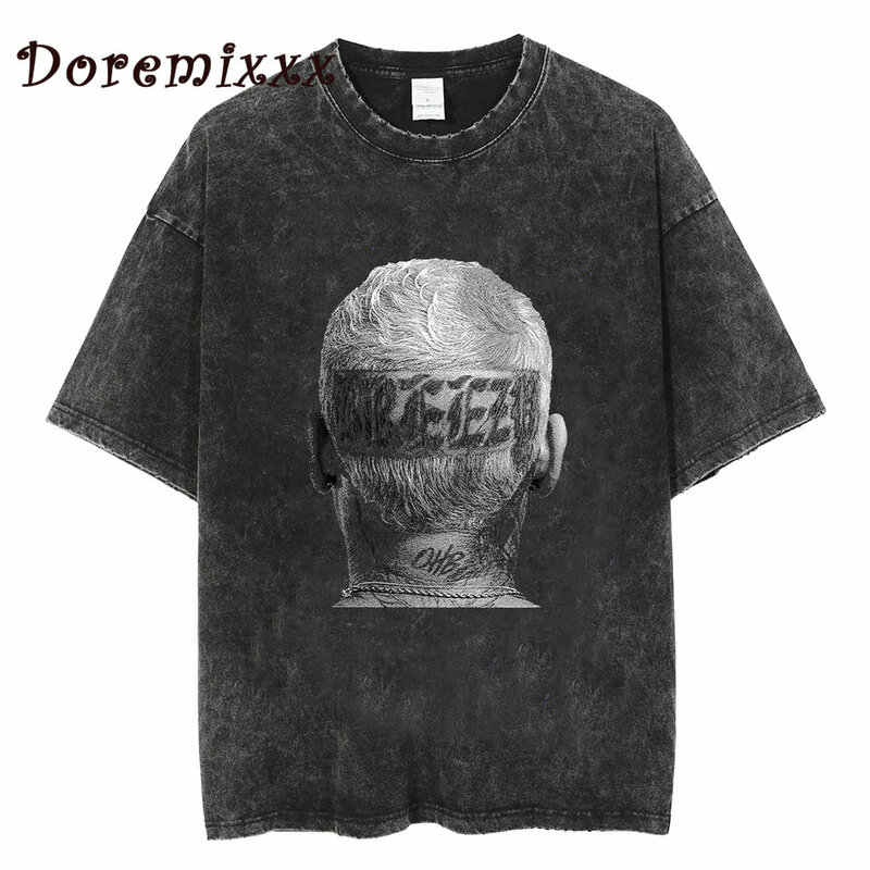 Camiseta de manga corta Playboi para hombre y mujer, ropa informal holgada de algodón de gran tamaño, color marrón, 2022
