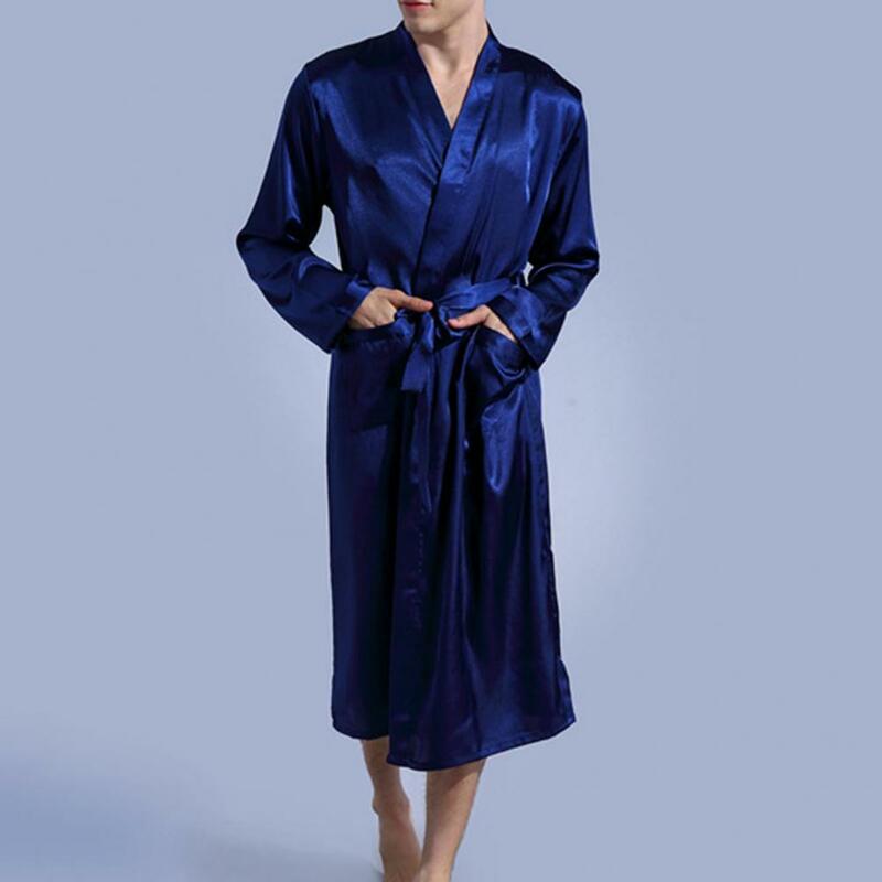 Szlafrok z długim rękawem dla mężczyzn szlafrok jednokolorowy jedwabiście gładka łagodna do snu szaty na wiosnę męskie piżamy 2022 męskie ubrania