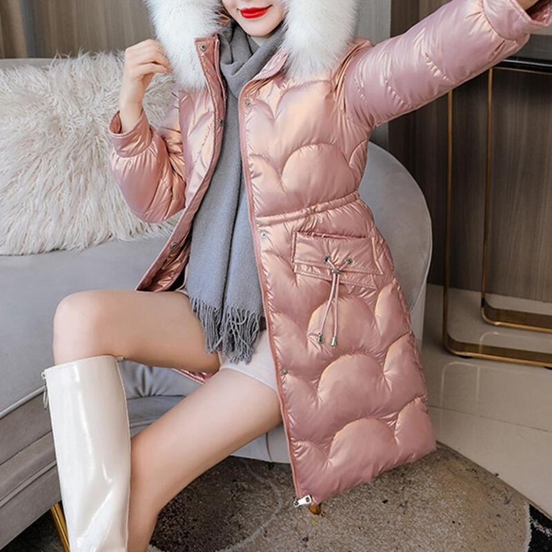 Frauen Winter Baumwolle Mantel gepolstert Kunst pelz Kragen Kapuze Perl glanz bunte Slim Fit mittellange Reiß verschluss Taschen Daunen mantel