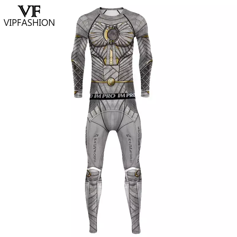 VIP FASHION Men Muscle Printed Shirt Leggings Halloween Cosplay Costume Sporty Gym Wear Bodybuilding Workout Set Fitness Clothes