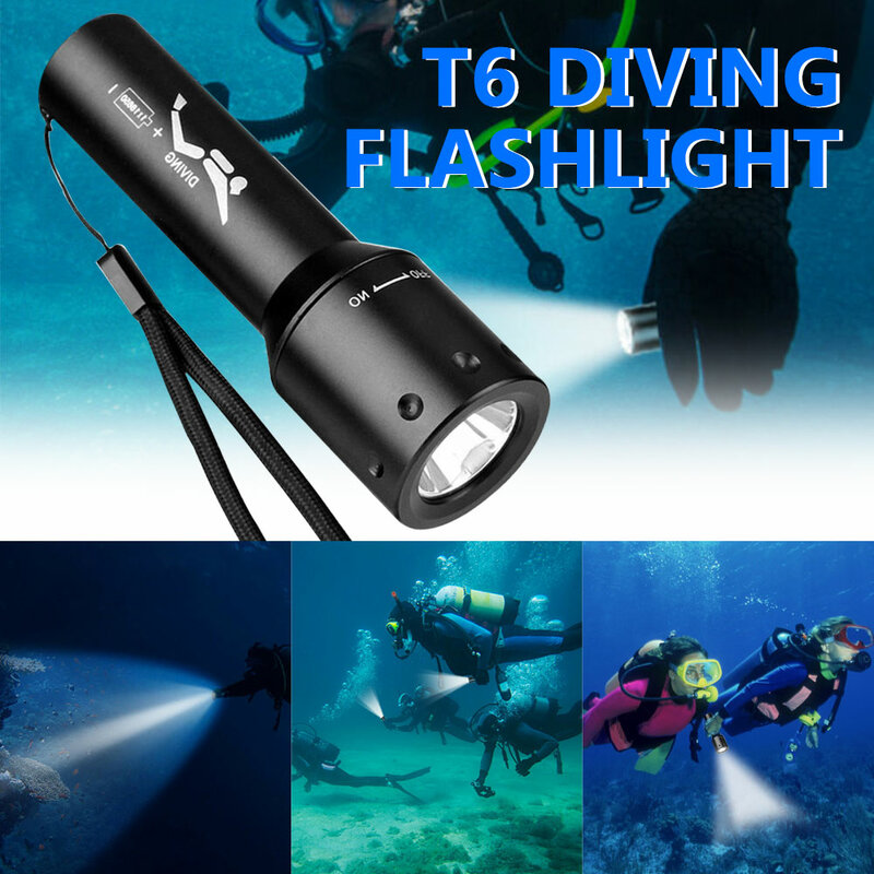 방수 LED 수중 100m 스쿠버 다이빙 손전등, 밝은 다이빙 토치 On-Off 모드 랜턴, USB 충전 램프
