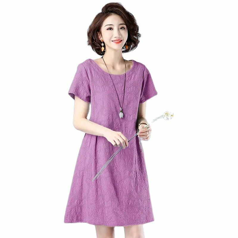 2023 Summer New Fashion O-Neck Loose Pockets Solid Color Korean Dress Women Clothing Oversized Short Sleeve Casual Dresses Lady