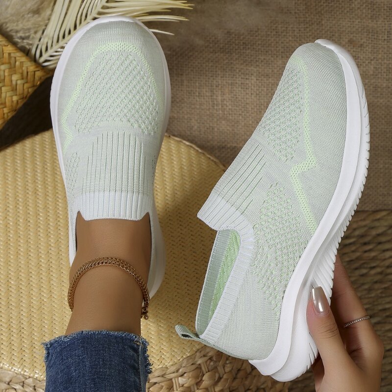 2024 summer new fashion breathable womens mesh sneakers low-cut lightweight womens round-toe outdoor flat shoes