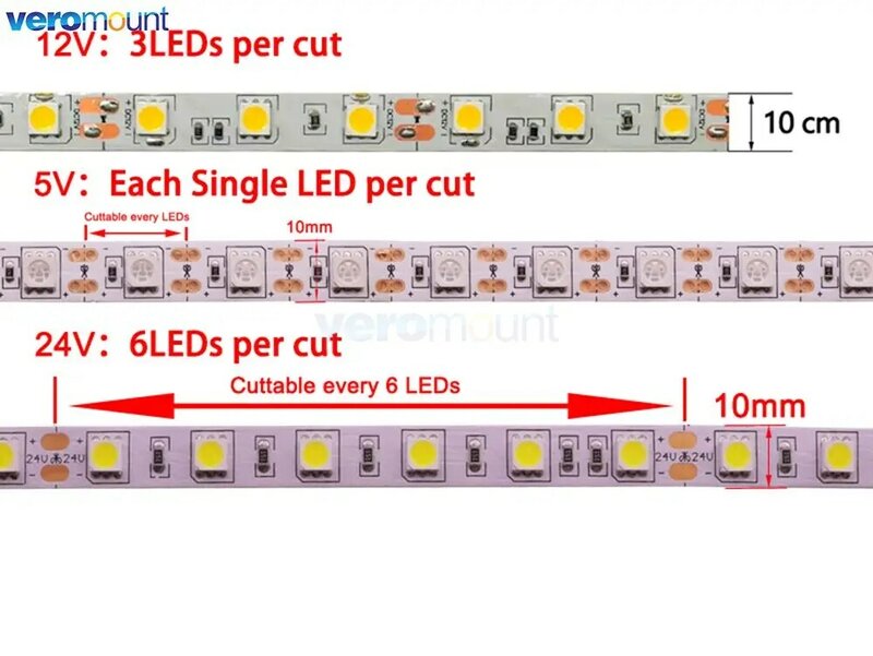Tira de luces LED SMD 5050 para decoración, 5m, CC de 5V, 12V, 24V, IP20, IP65, impermeable, blanco frío y cálido, 4000K, RGB