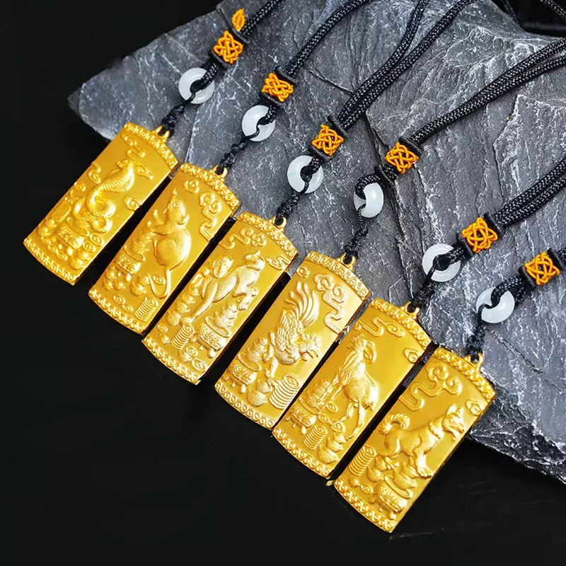 Langlebige 24 Karat vergoldete echte Kupfer Halskette kleine Charms echte Ware Gold Tierkreis mit Seil Guanyin Anhänger für Männer