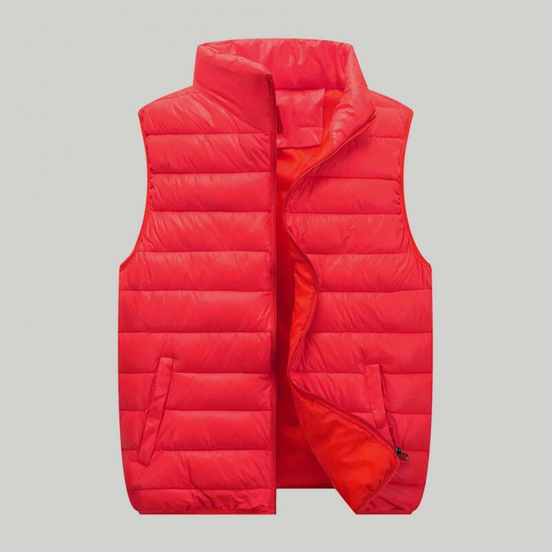 Men Thick Waistcoat Winter Waistcoat Thick Padded Windproof Resistant Unisex Stand Collar Coat with Zipper Closure Neck
