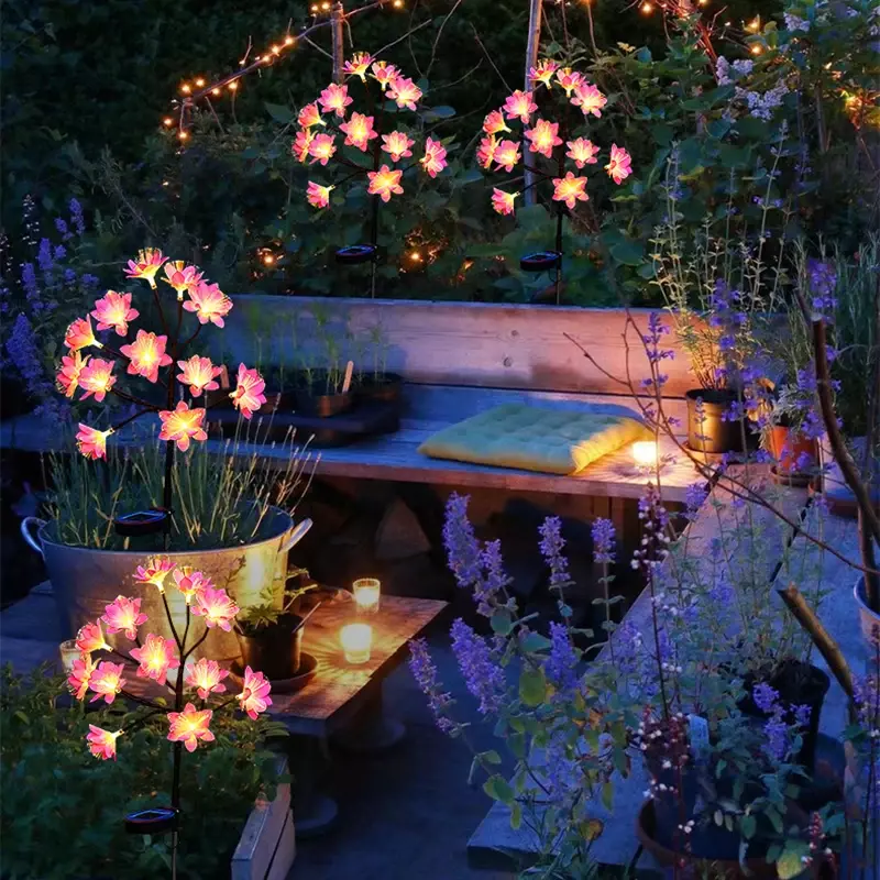 동백나무 태양 빛 야외 방수 장식, 야외 정원 태양 꽃 잔디 램프, 파티오 마당 휴일 장식