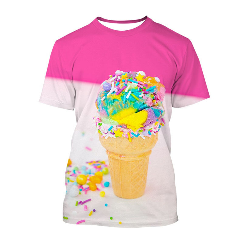Camiseta con estampado 3D de helado para hombres y mujeres, ropa de calle con cuello redondo, pantalones cortos, camisetas de manga corta, Tops sueltos informales de moda para niños, novedad de verano